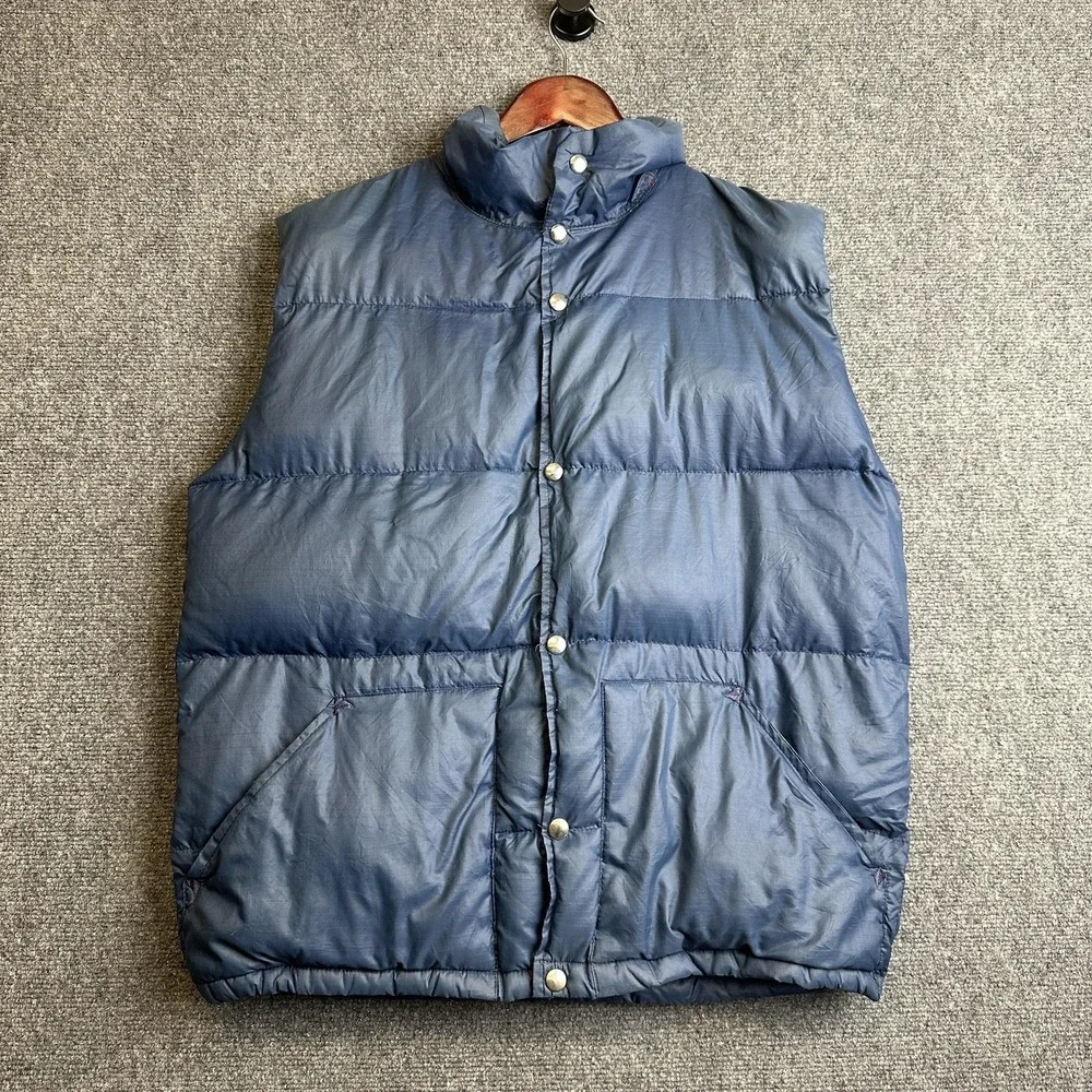 Vintage The North Face Down Puffer Vest Mens Large Blue Snap Front Gorpcore 70s